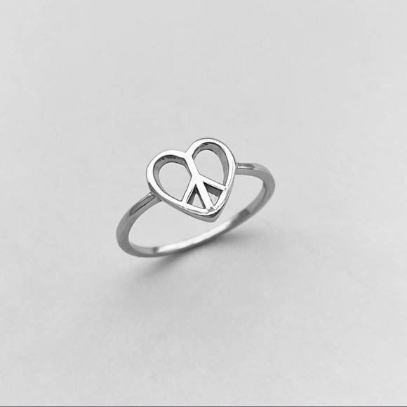 Sterling Silver Heart Peace Ring, Heart Ring - Picture 11 of 12